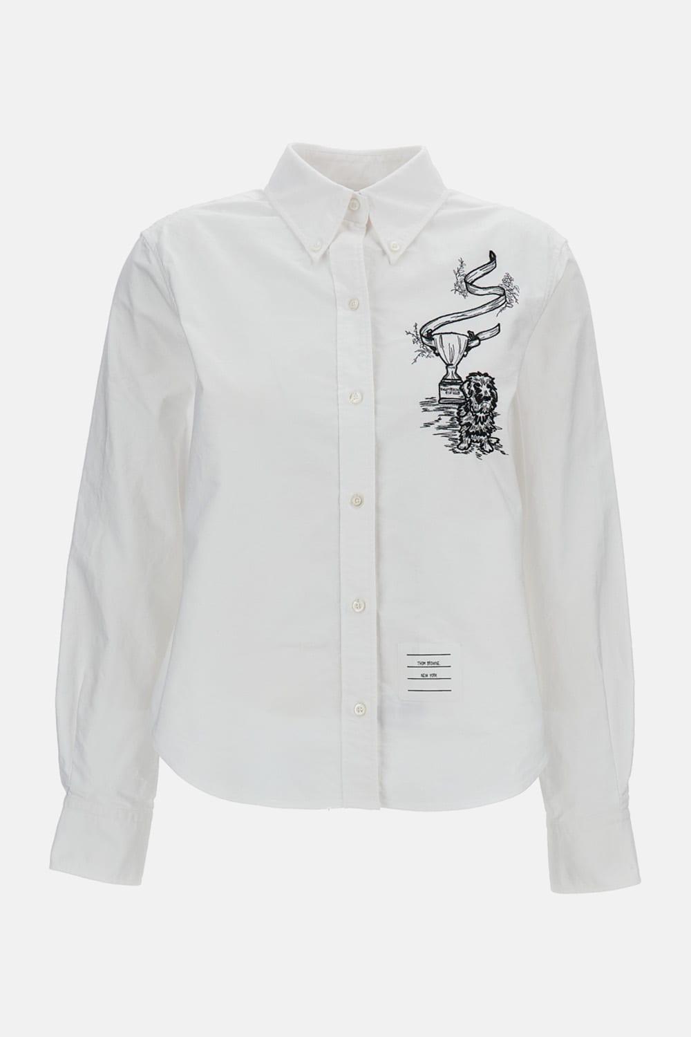 thom browne hector trophy embroidered shirt in pencil stitch