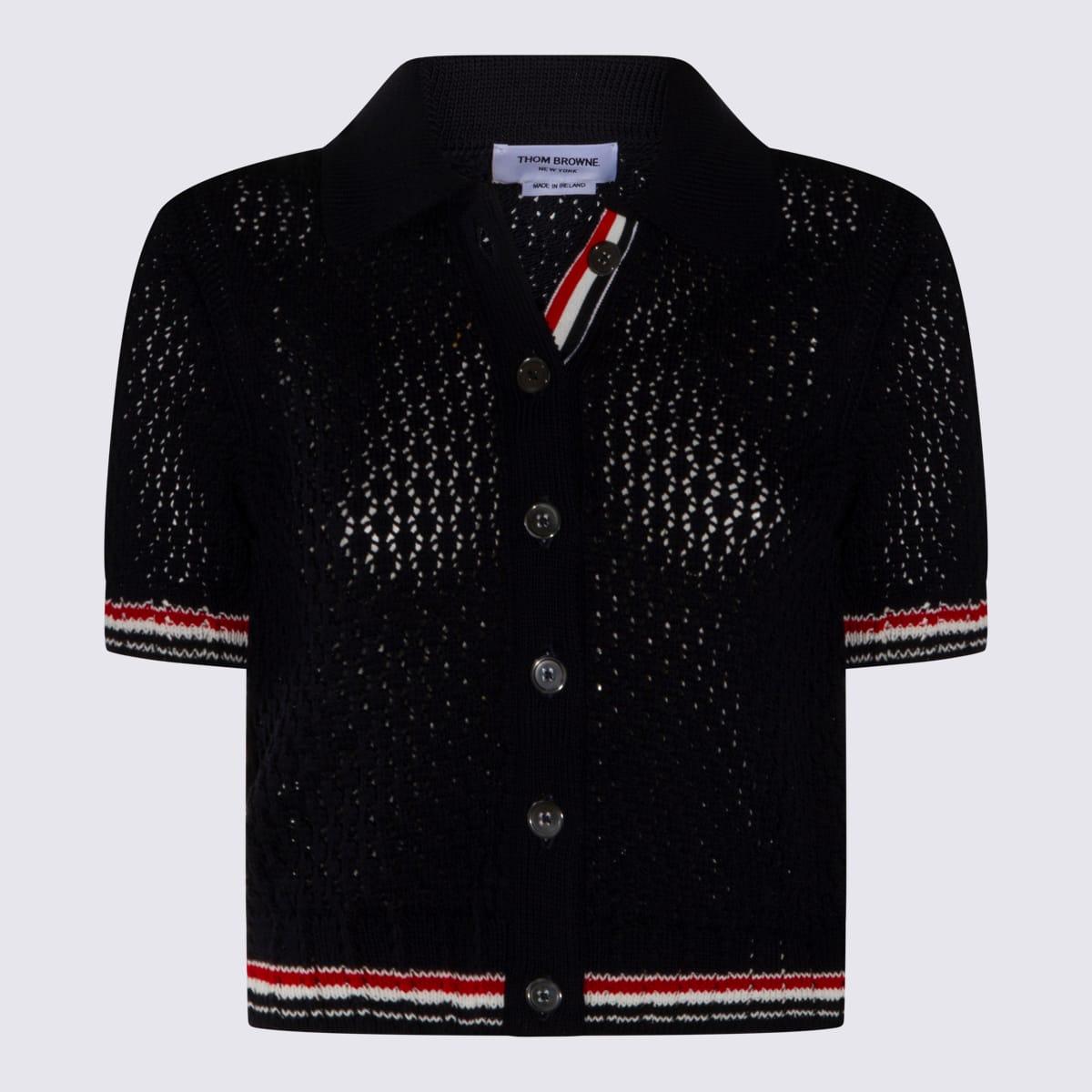 thom browne navy cotton hector pointelle polo shirt