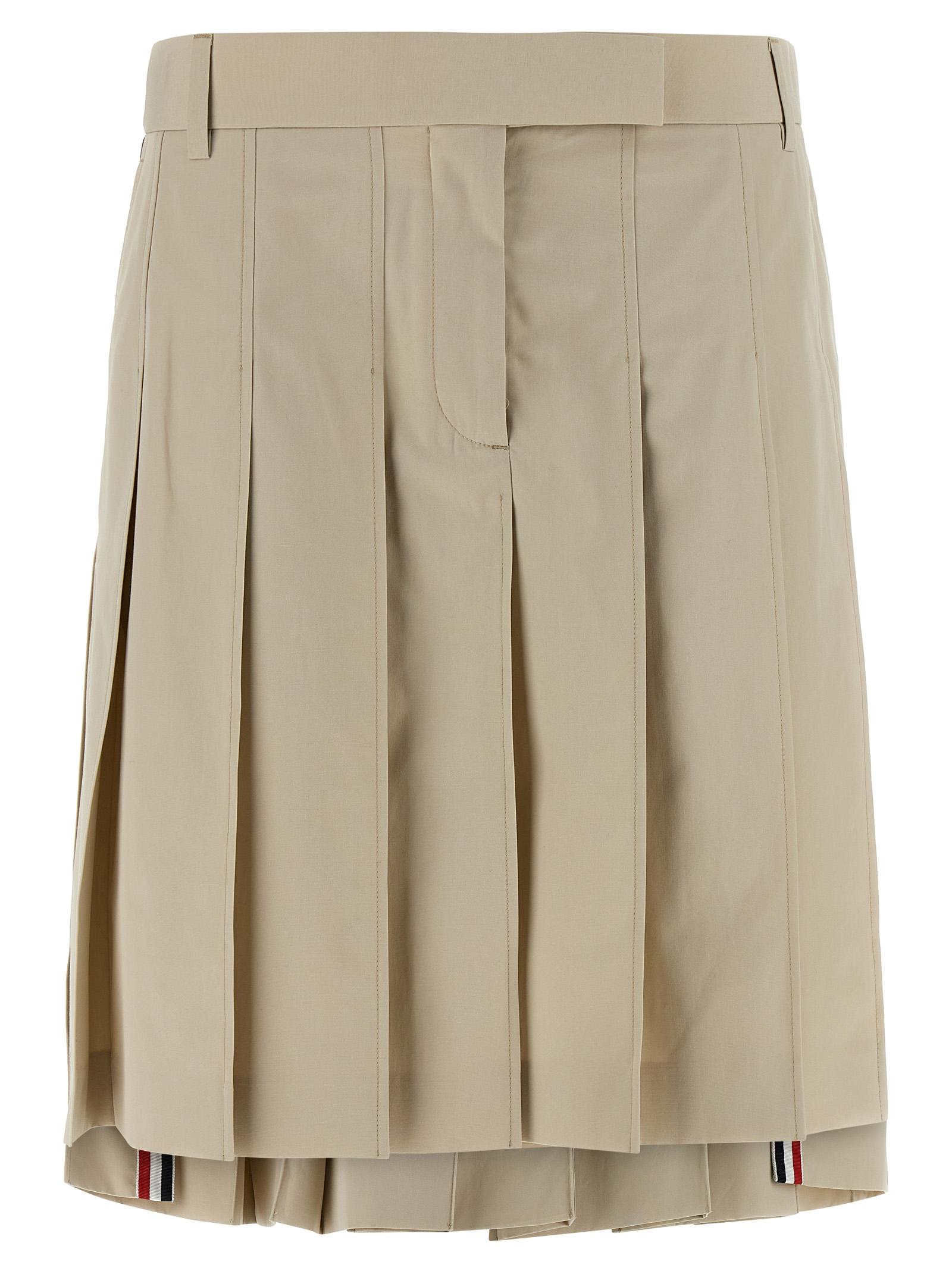 thom browne pleated skirt beige cotton - women