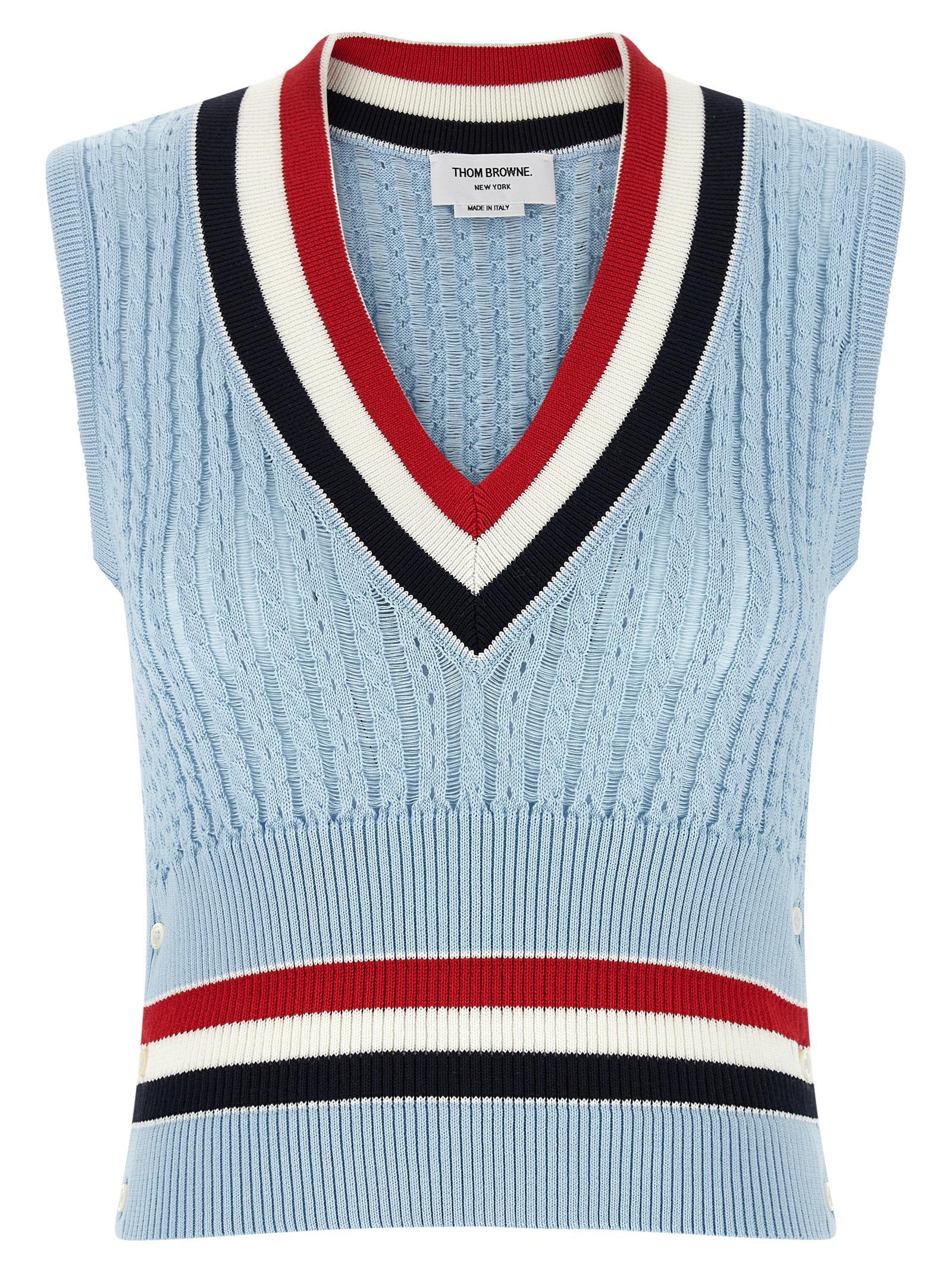 thom browne rwb vest light blue cotton gilet - women