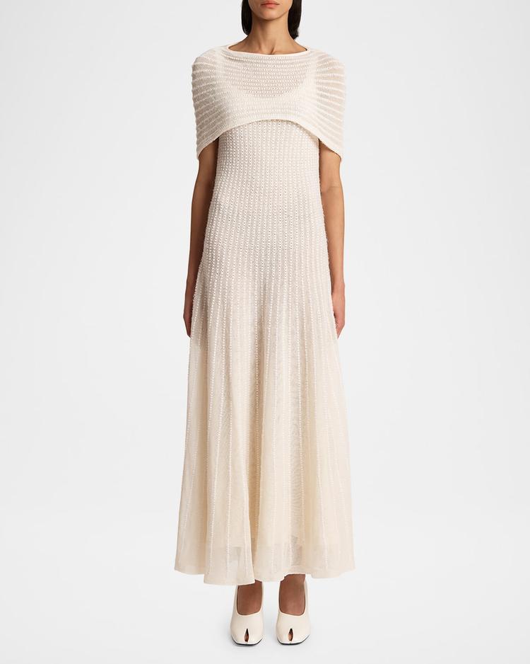 thora cashmere pintelle knit maxi dress with cape