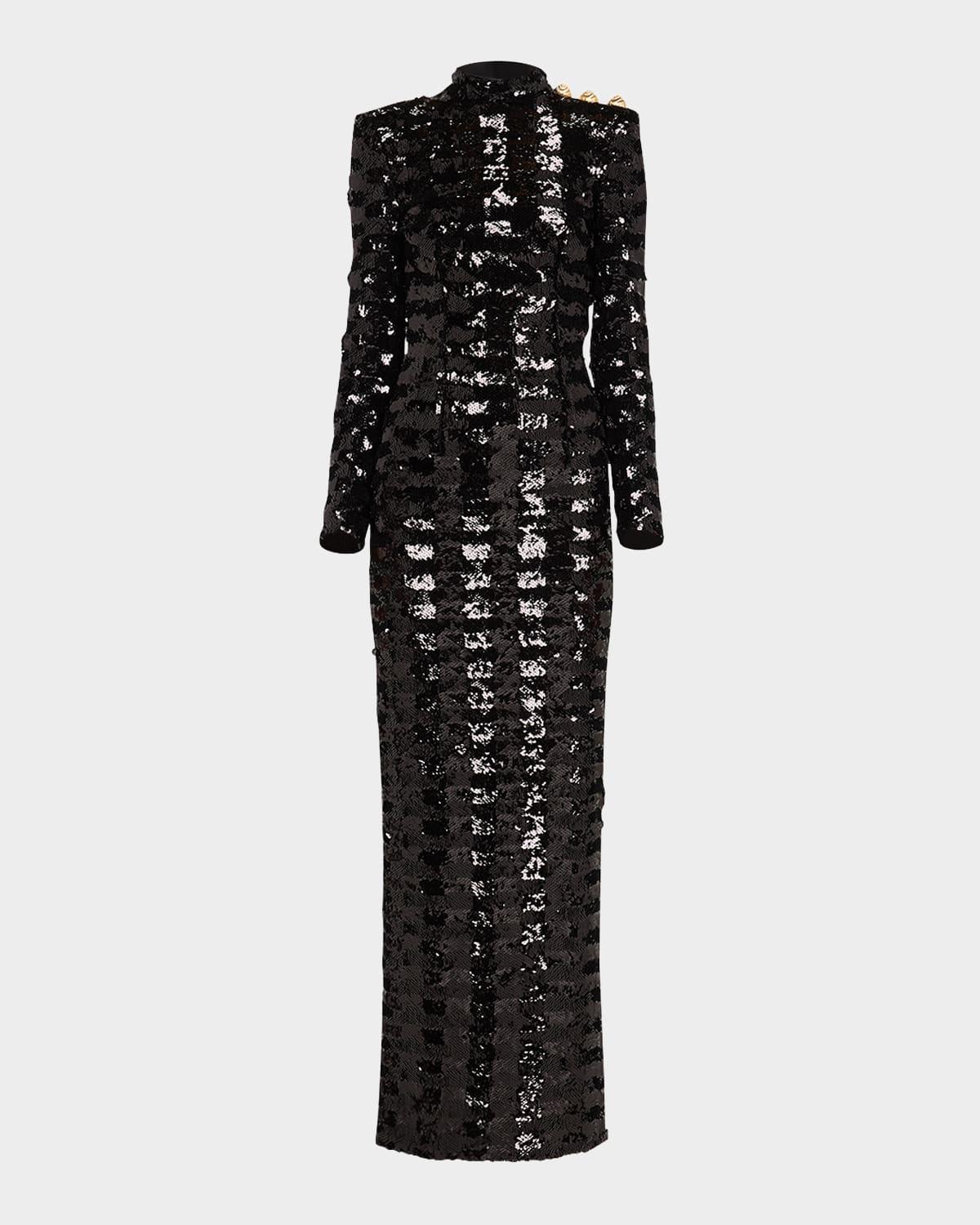 three-button sequin embroidered backless gown