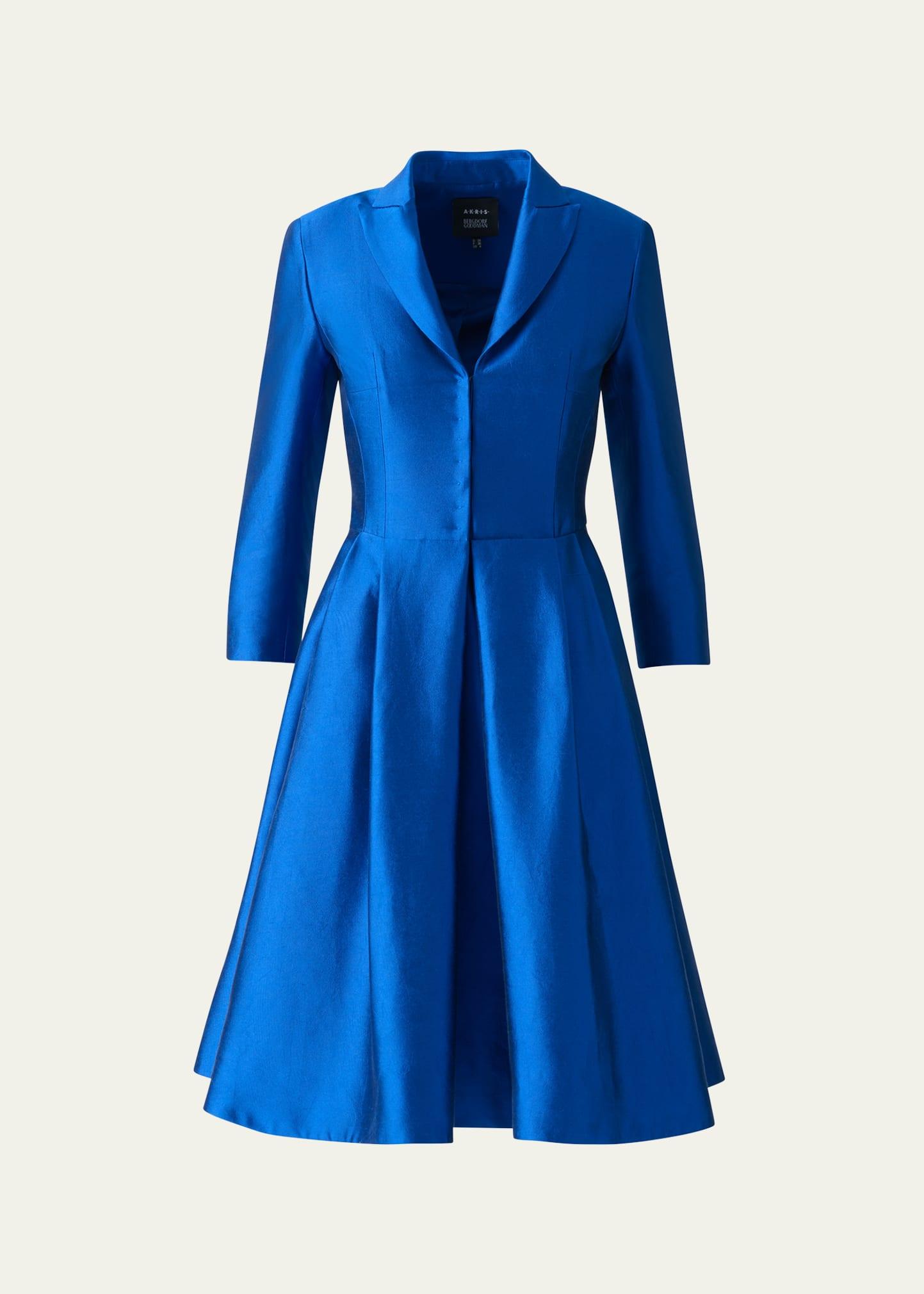 three-quarter sleeve flared short silk coat dress