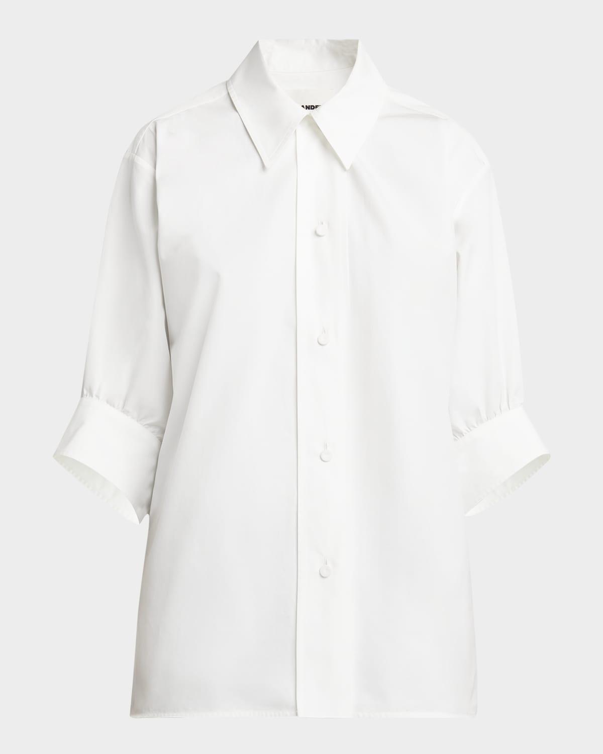 three-quarter sleeve poplin blouse