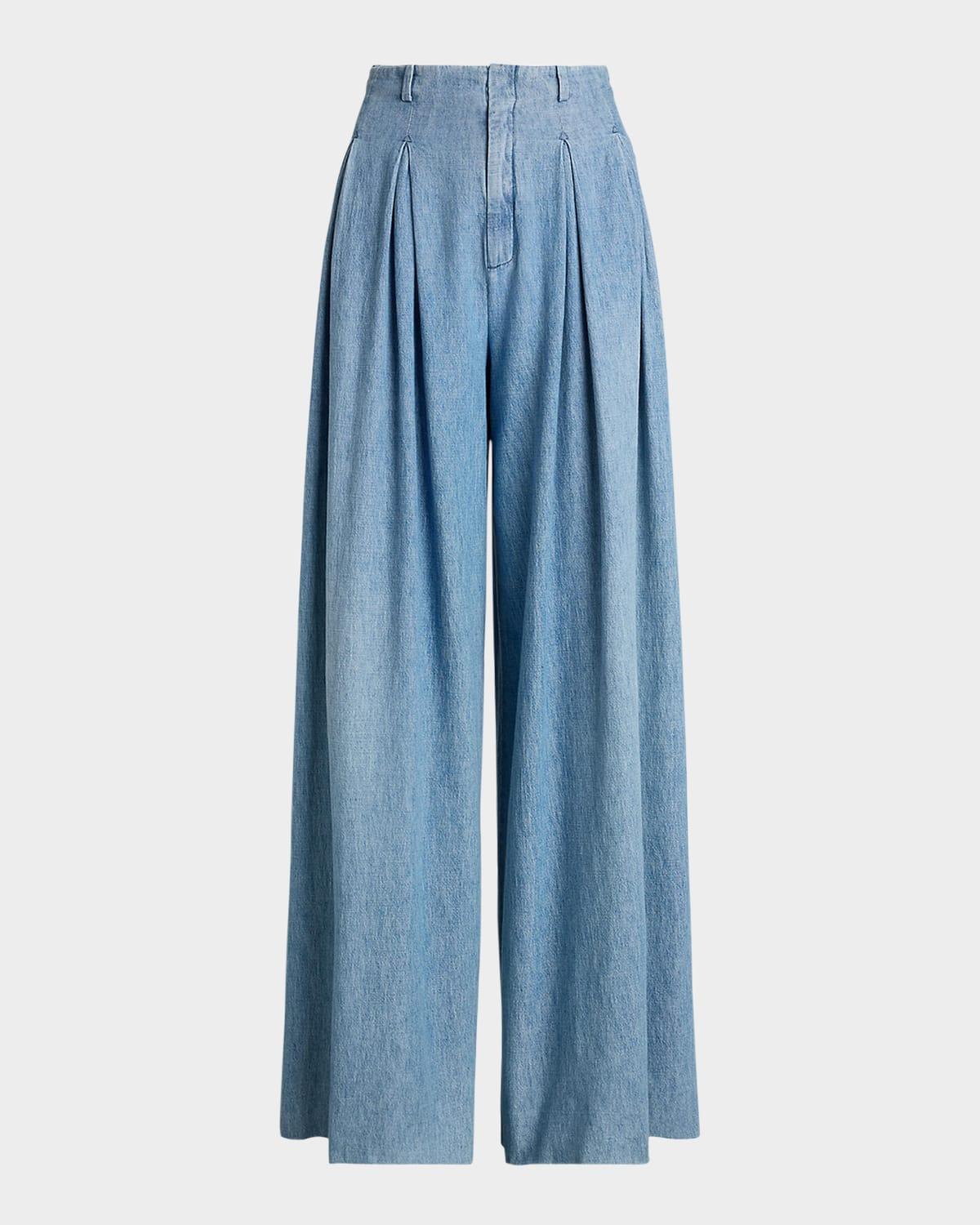 tiana denim wide leg pleated pants