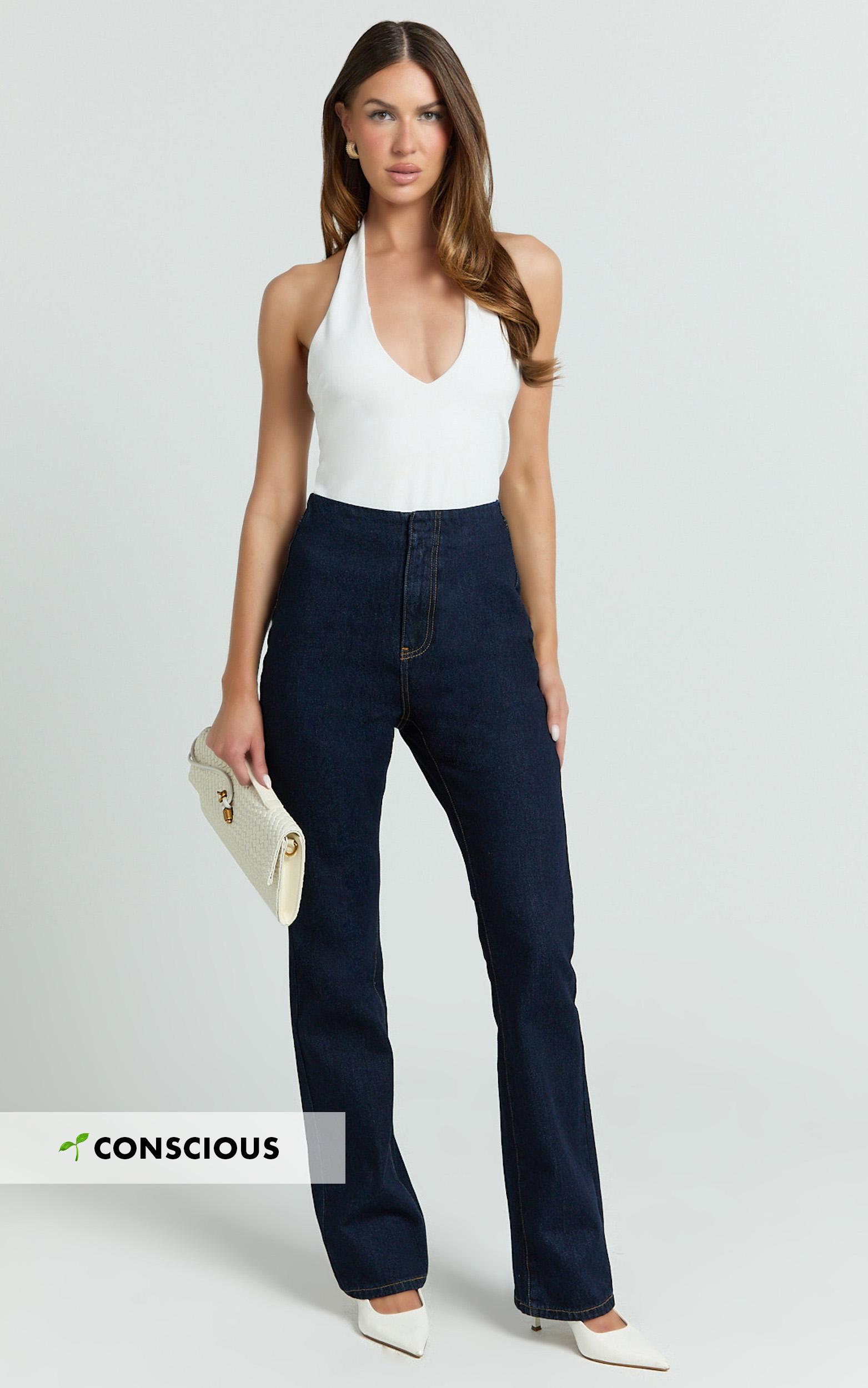 tianna jeans - high waisted fitted straight leg jeans in indigo wash