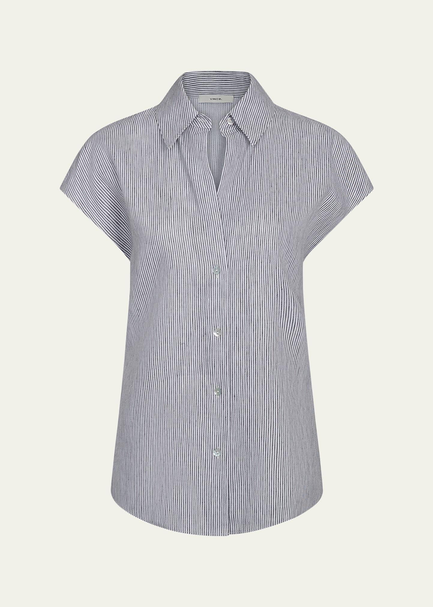 ticking stripe cap-sleeve blouse