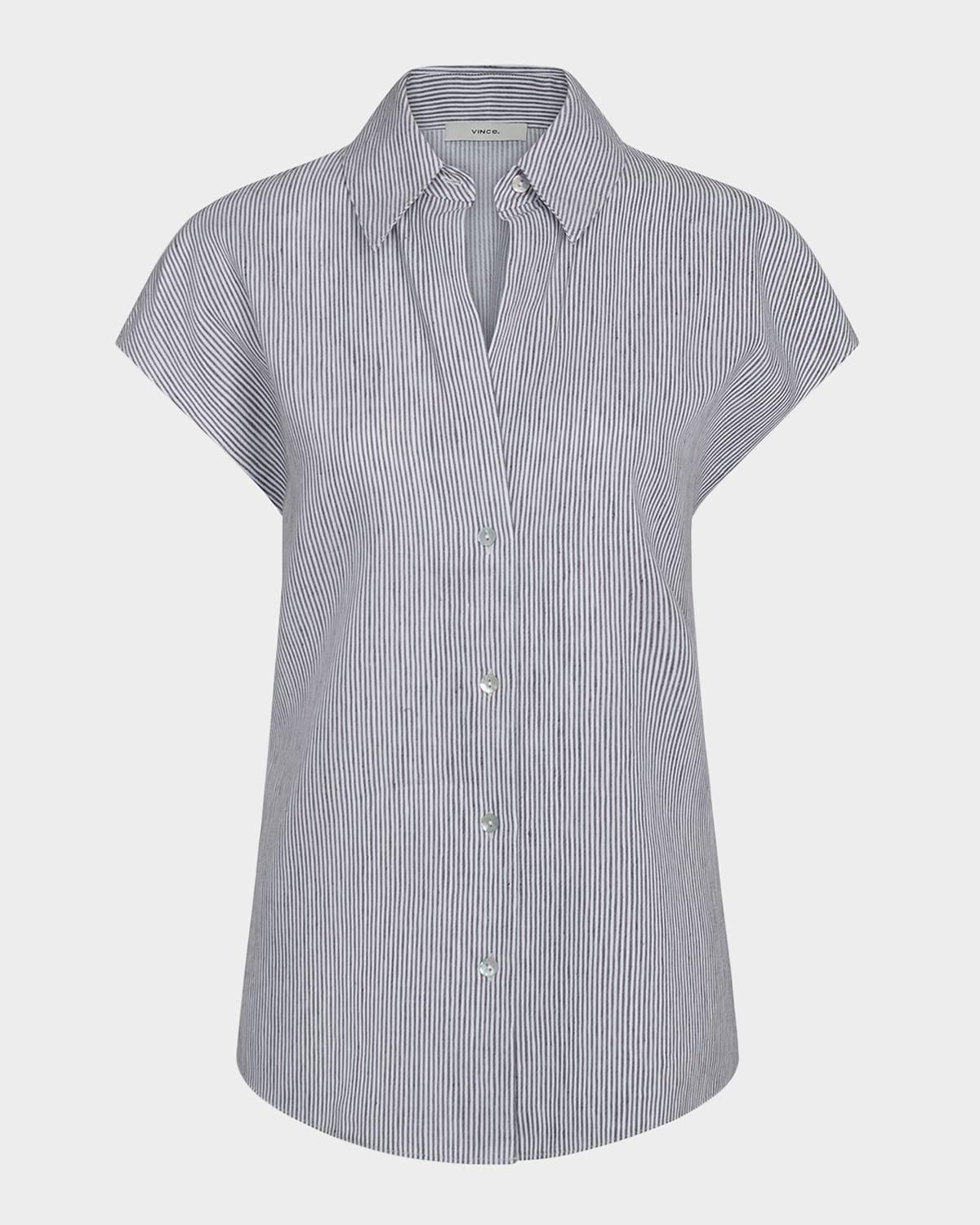 ticking stripe cap-sleeve blouse