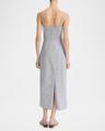 ticking stripe draped strapless midi dress