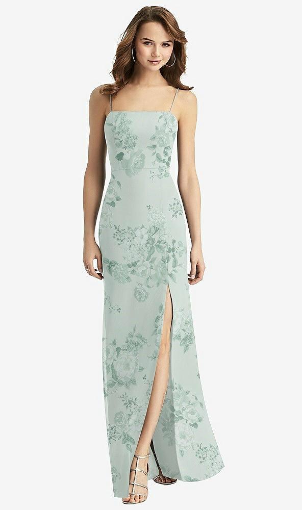 tie-back cutout trumpet gown with front slit