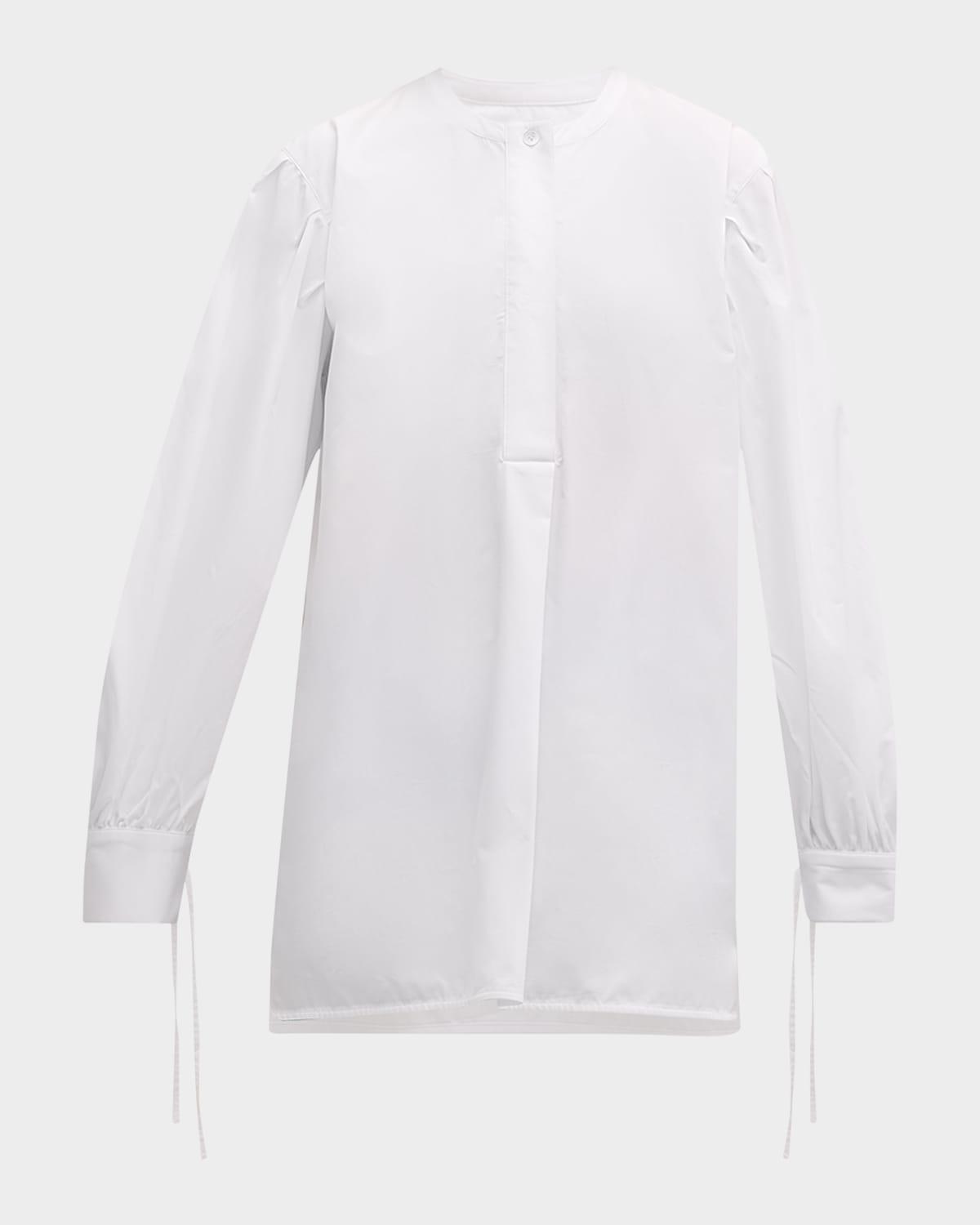 tie-cuff long-sleeve oversized cotton shirt
