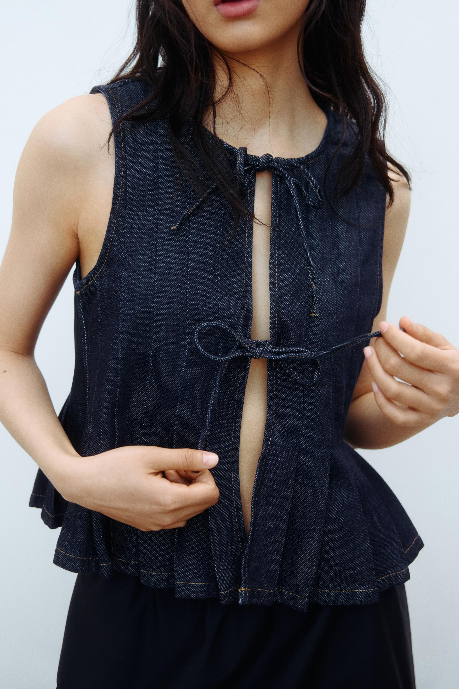 tie-detail denim vest