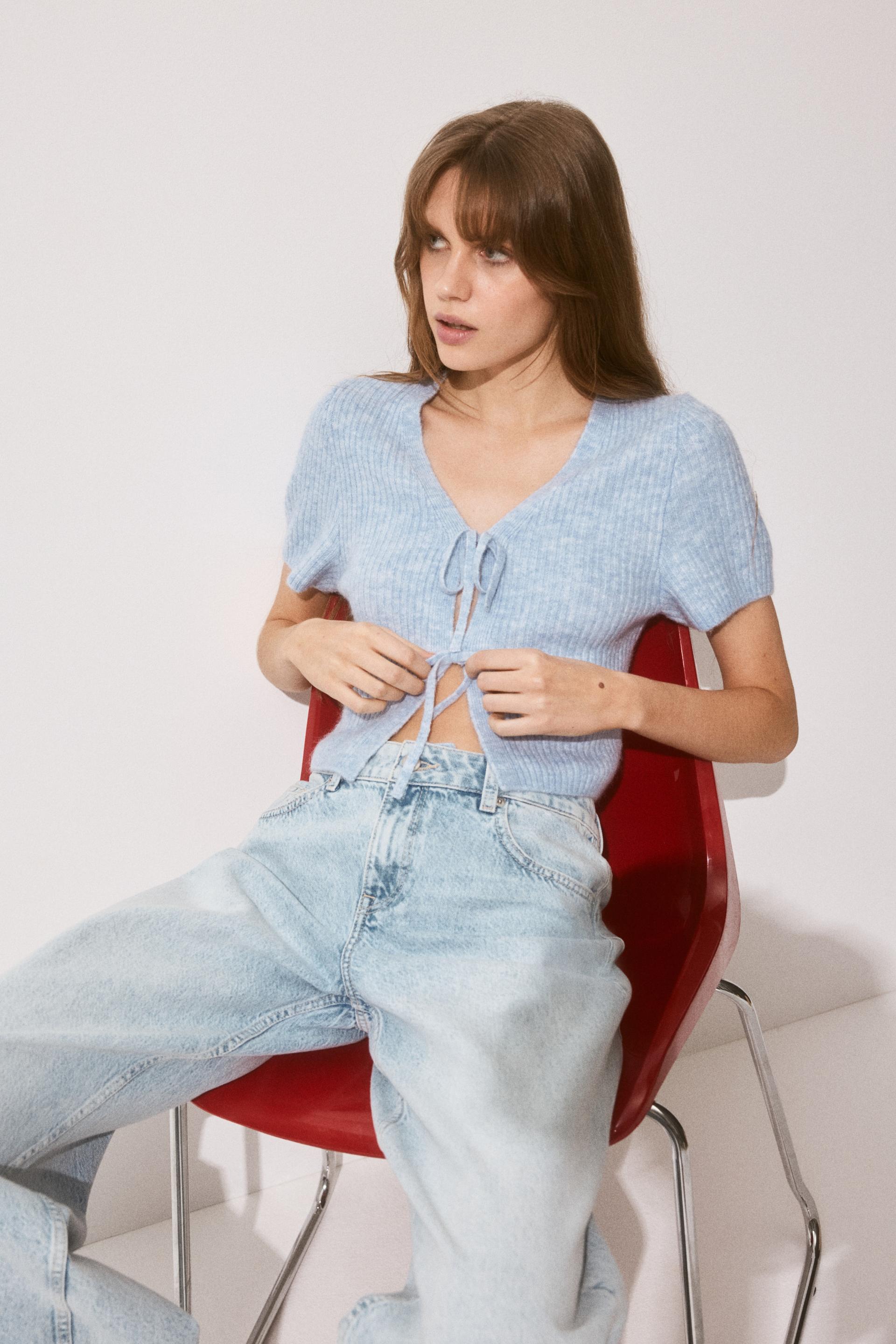 tie-detail rib-knit top