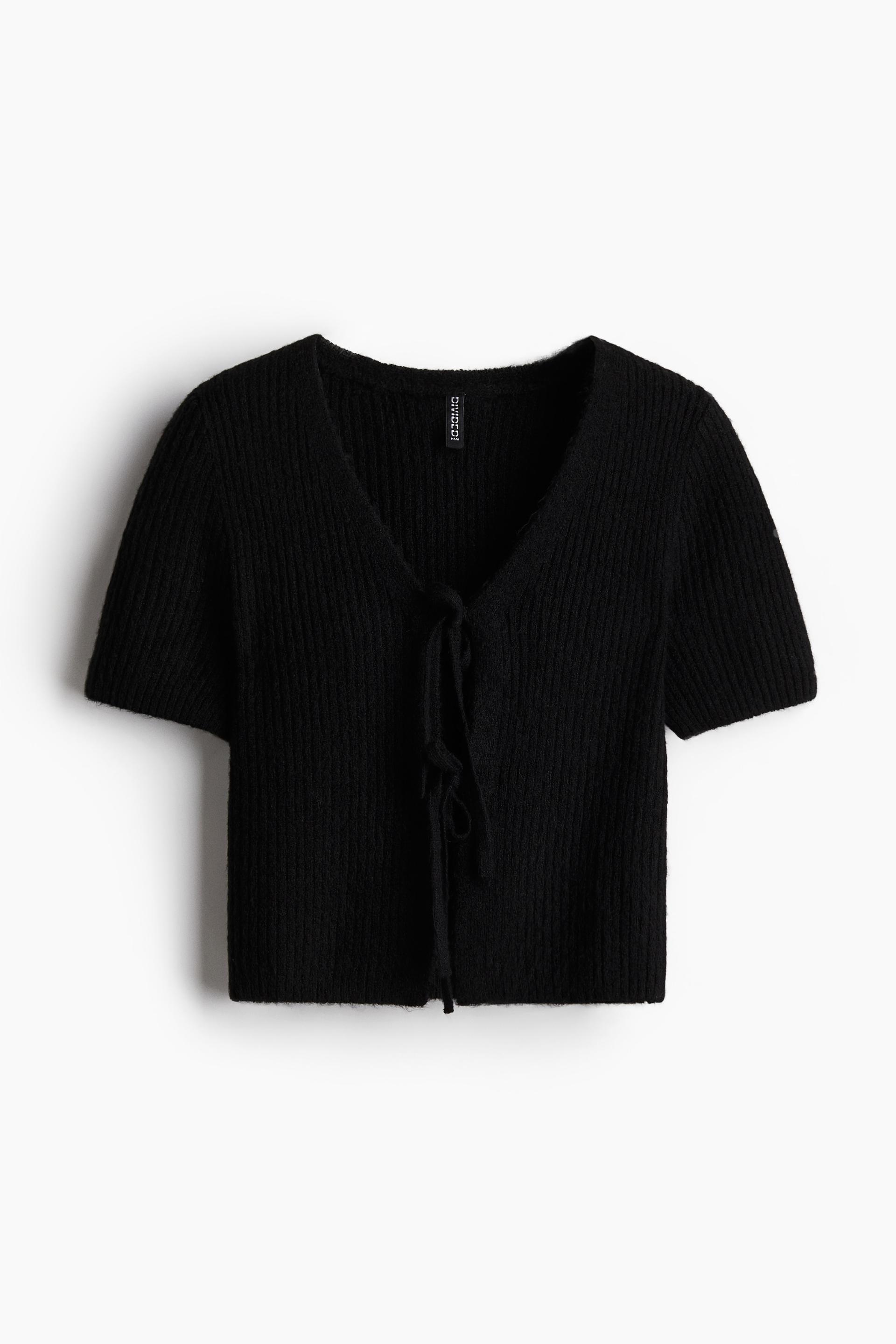 tie-detail rib-knit top