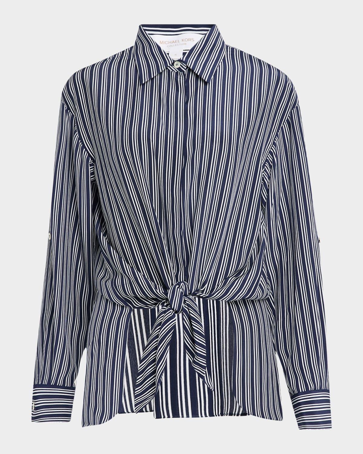 tie-front capri striped cree de chine shirt