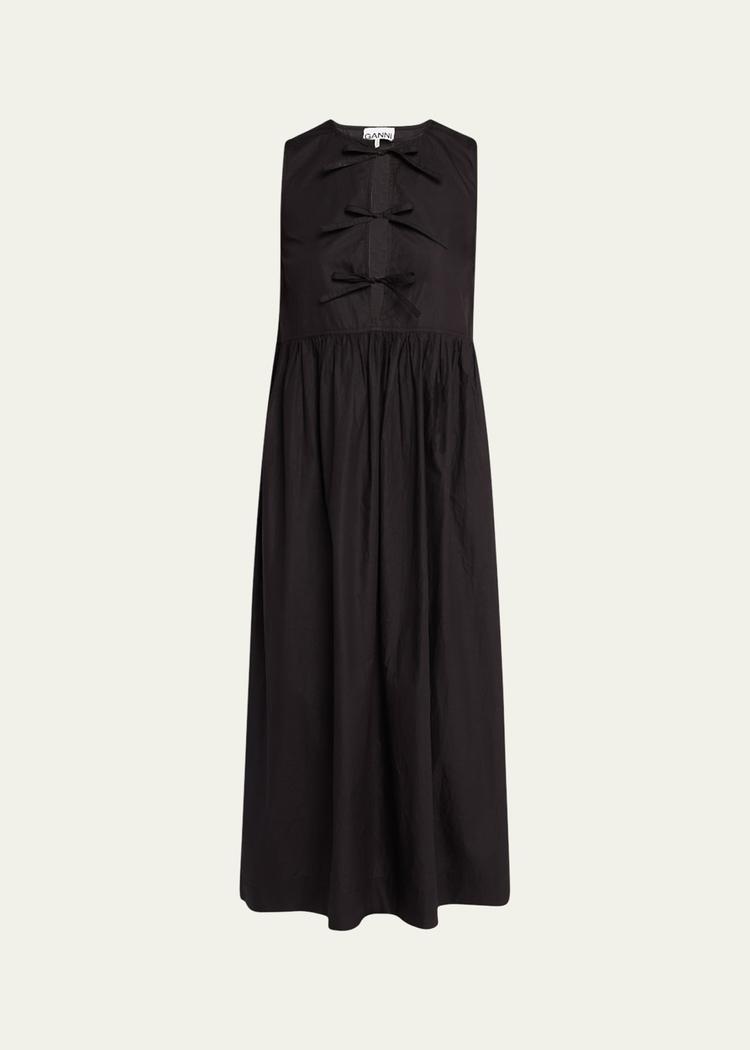 tie-front cotton poplin midi dress