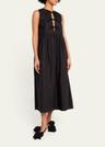 tie-front cotton poplin midi dress