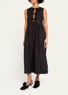 tie-front cotton poplin midi dress