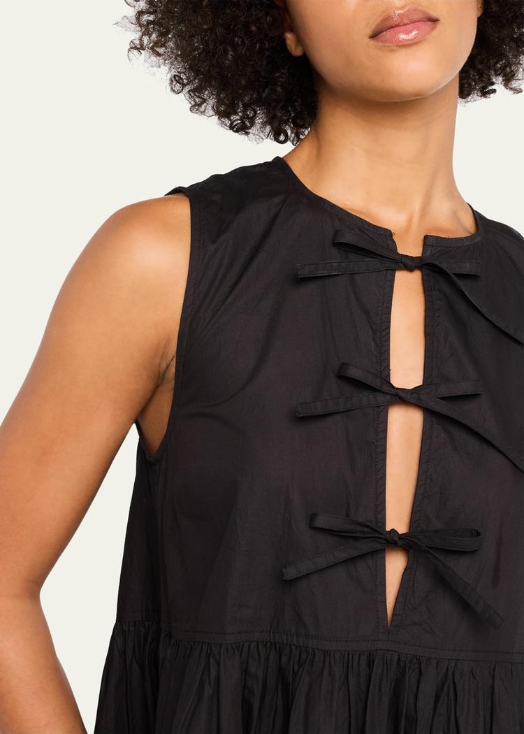 tie-front cotton poplin midi dress