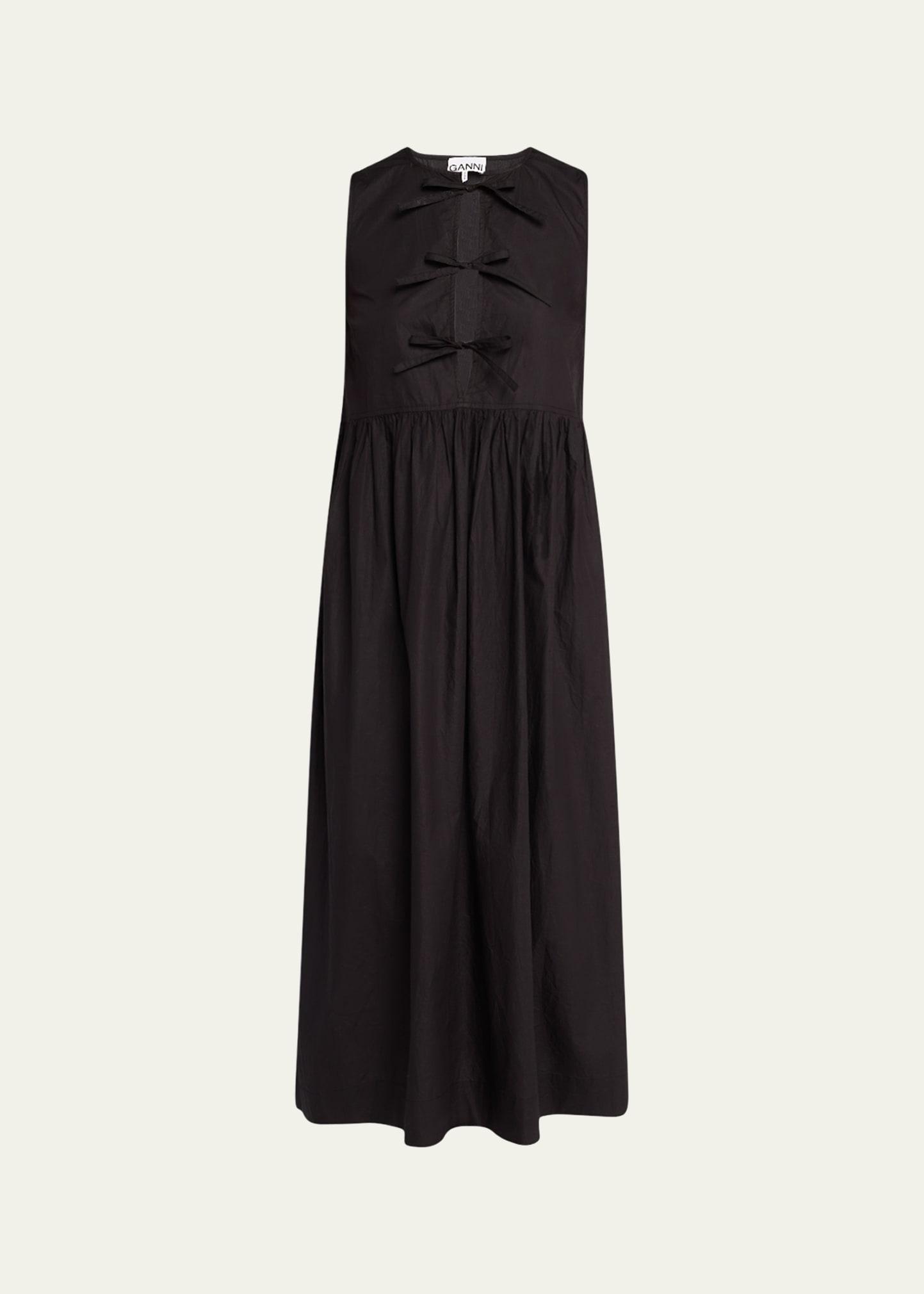 tie-front cotton poplin midi dress