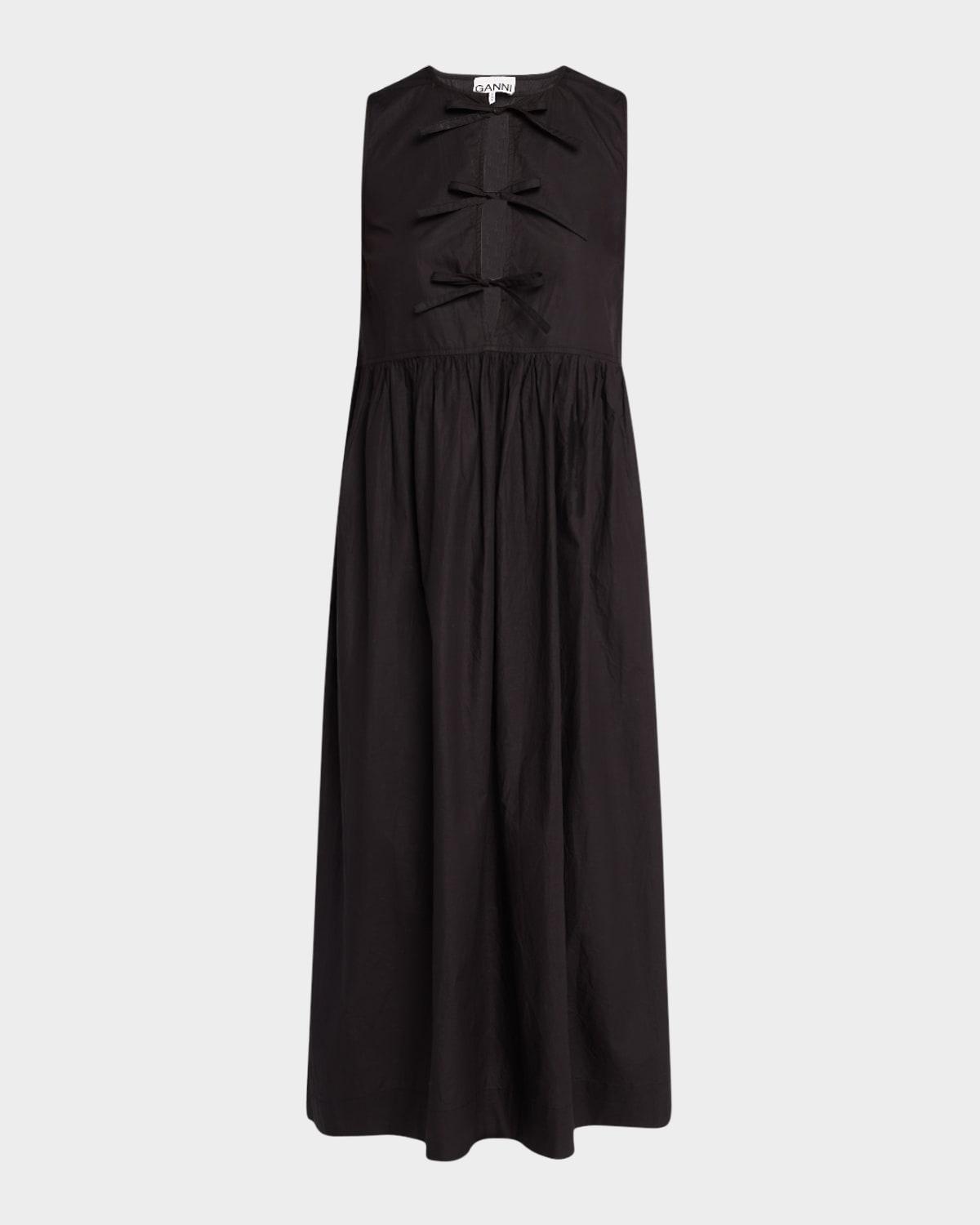 tie-front cotton poplin midi dress