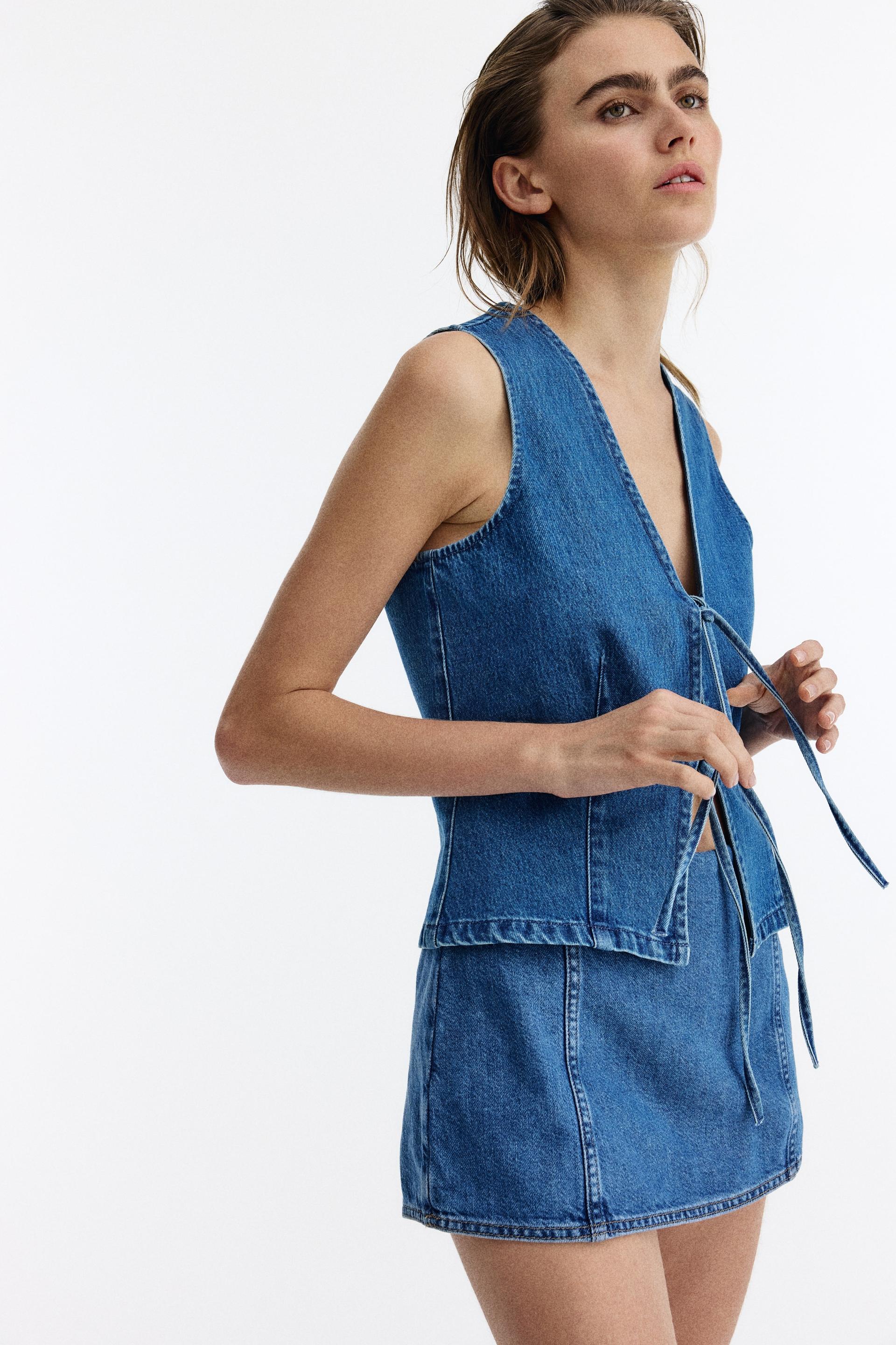 tie-front denim vest