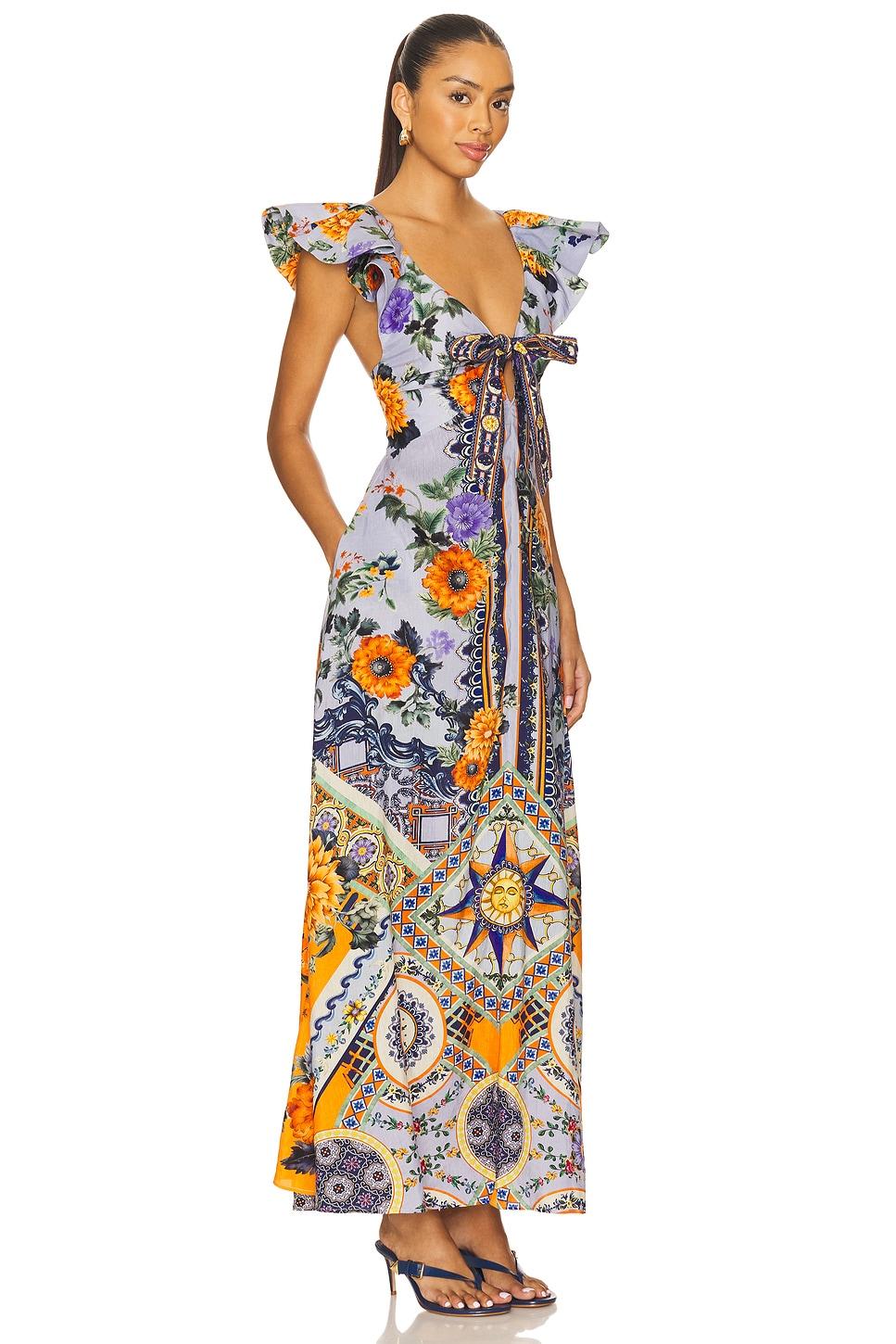 tie front frill sleeve long dress