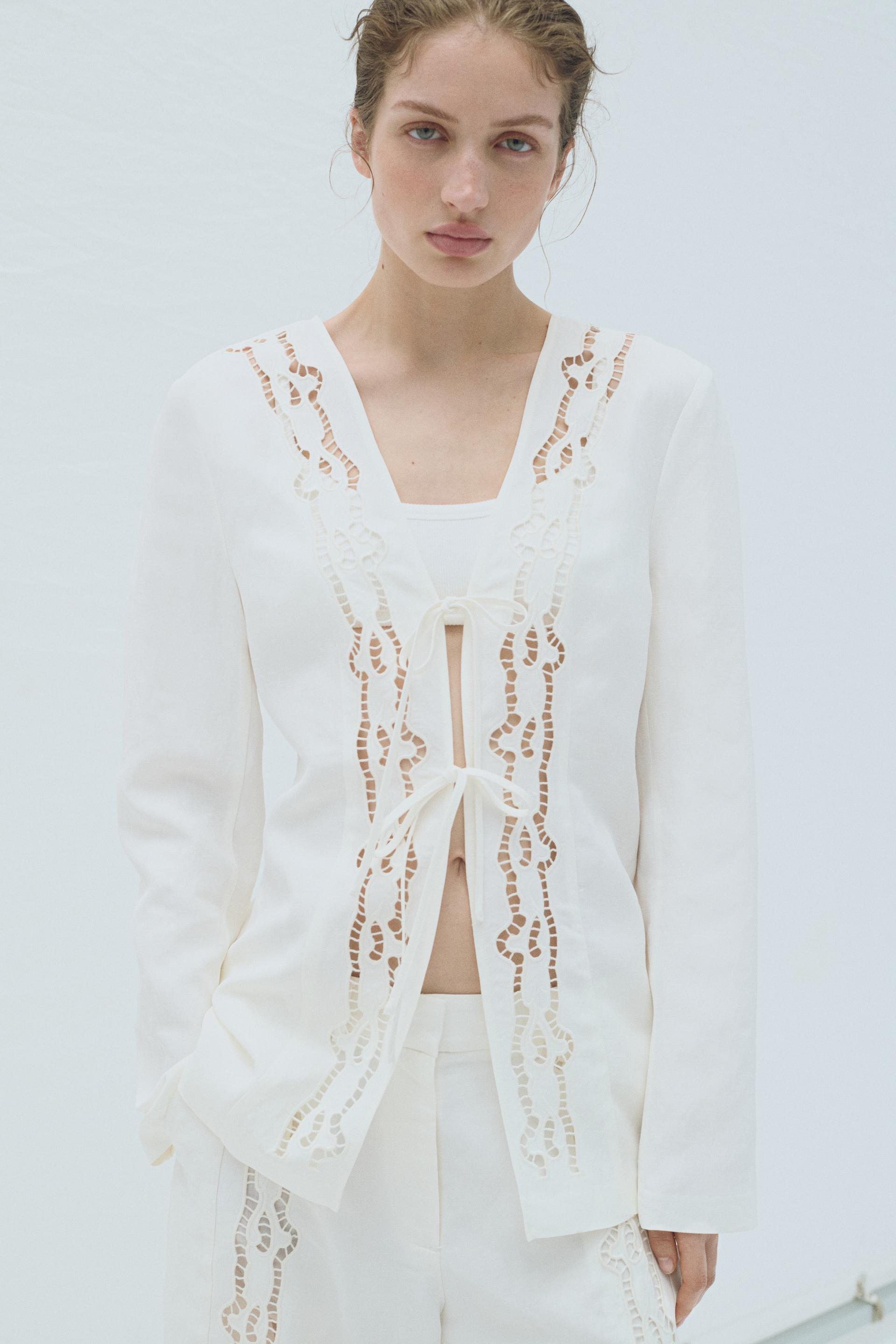 tie-front linen-blend jacket