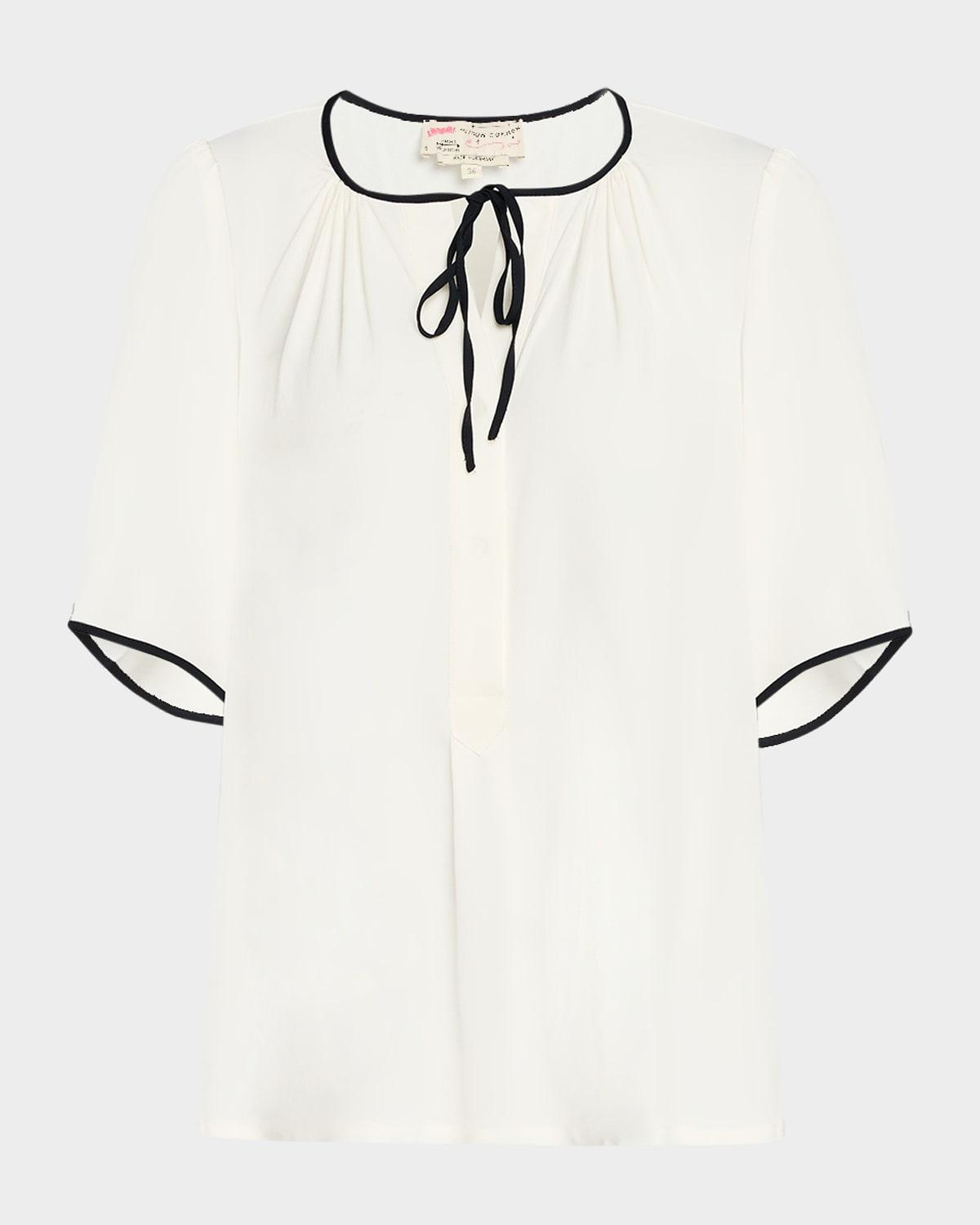 tie-front short-sleeve silk blouse