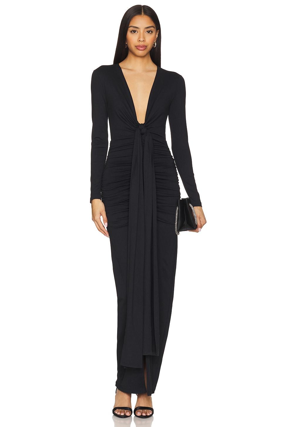 tie gathered long sleeve dress