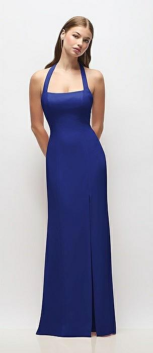 tie halter open back trumpet gown