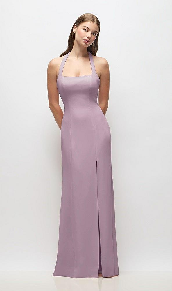 tie halter open back trumpet gown