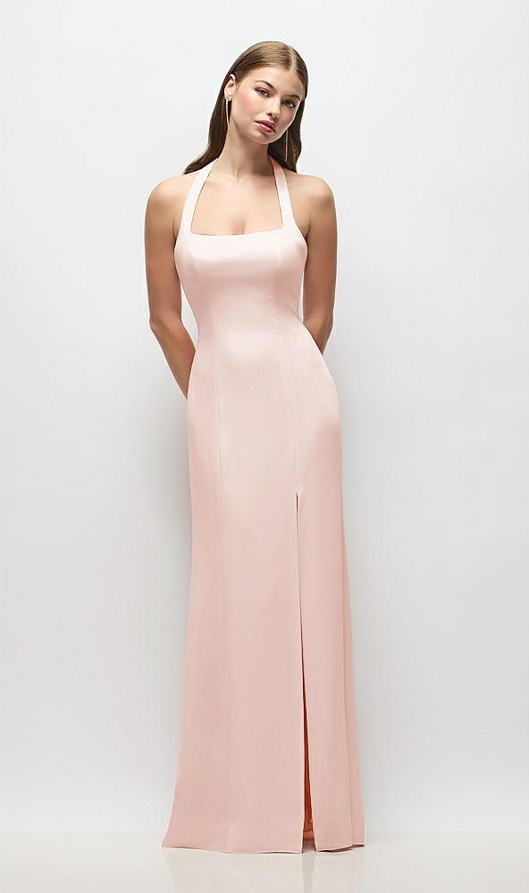 tie halter open back trumpet gown