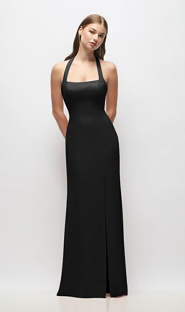 tie halter open back trumpet gown