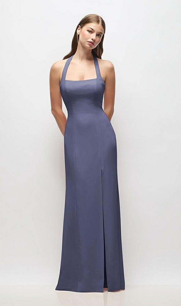 tie halter open back trumpet gown