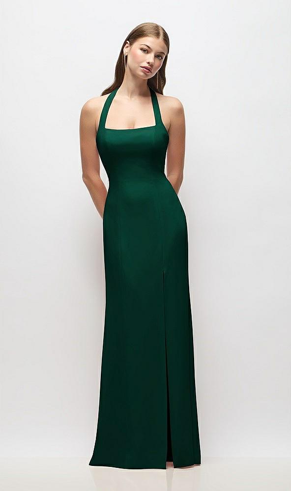 tie halter open back trumpet gown