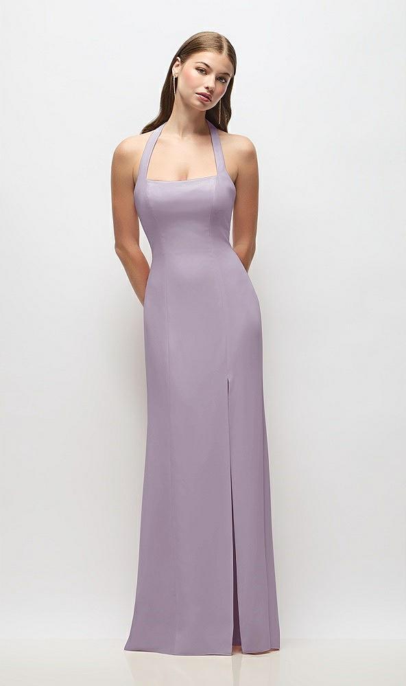 tie halter open back trumpet gown
