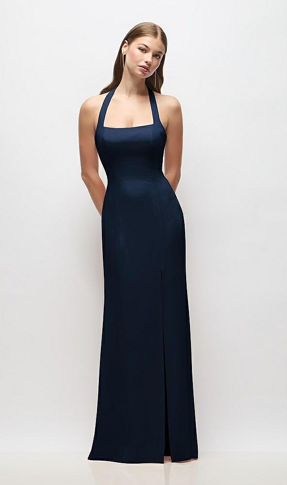 tie halter open back trumpet gown