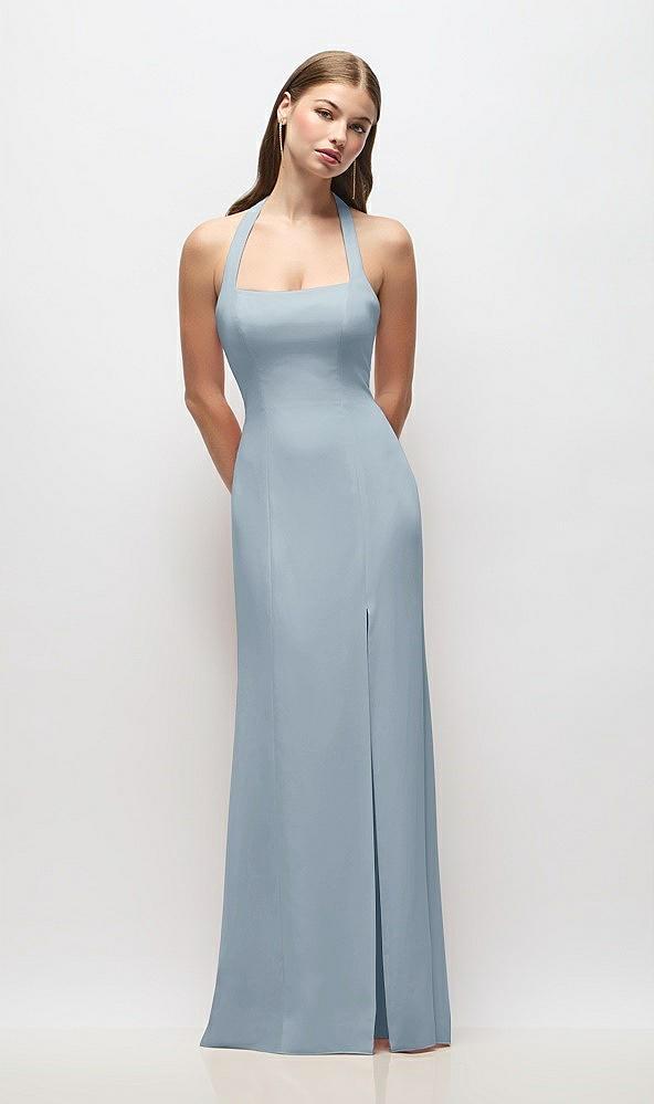 tie halter open back trumpet gown