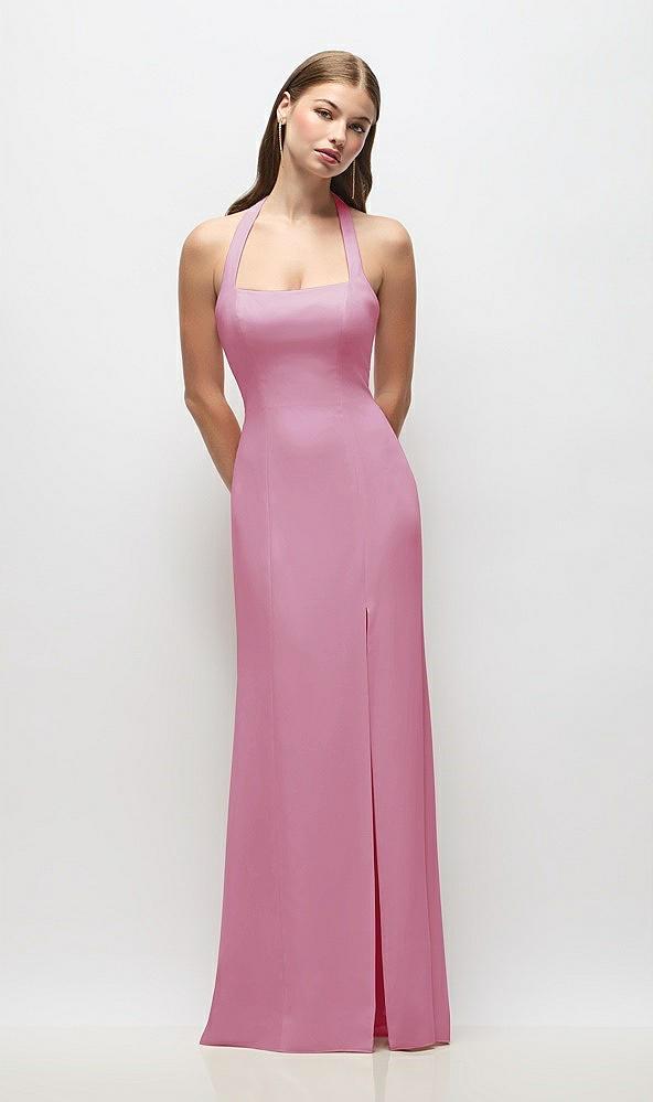 tie halter open back trumpet gown