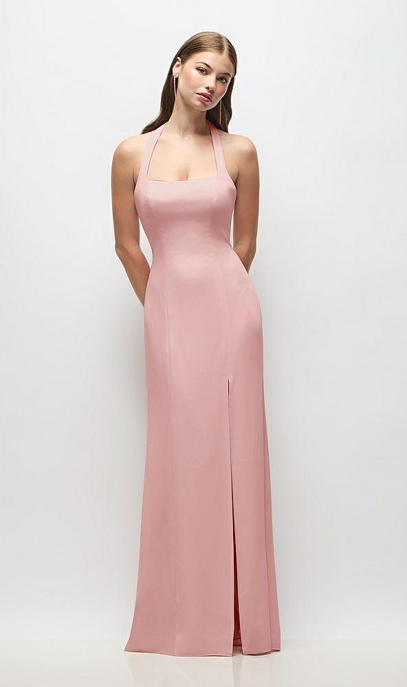 tie halter open back trumpet gown
