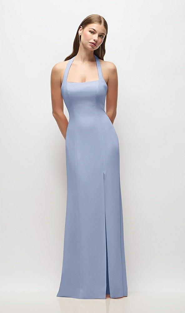 tie halter open back trumpet gown