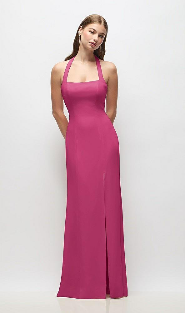 tie halter open back trumpet gown