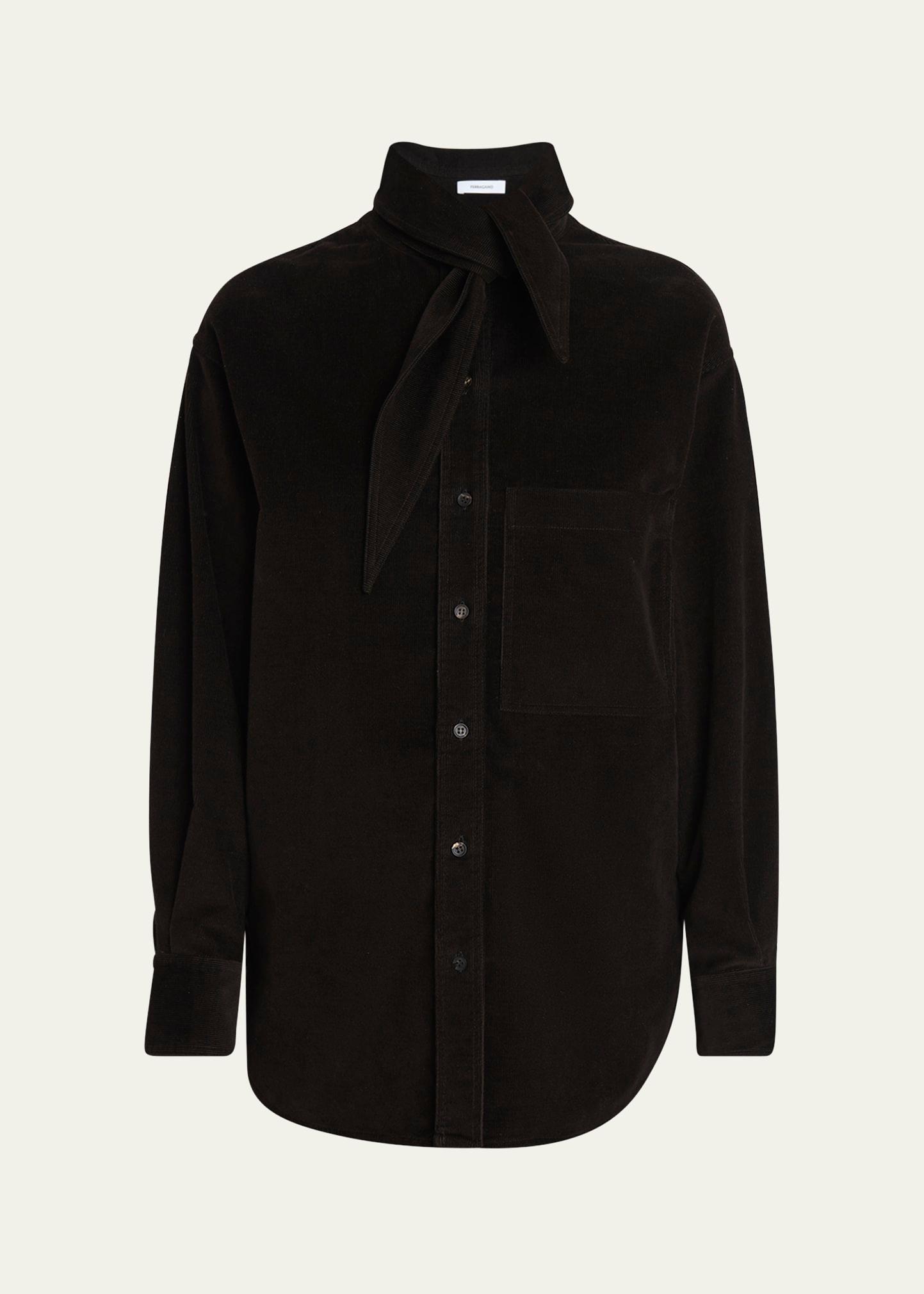 tie-neck corduroy button down shirt