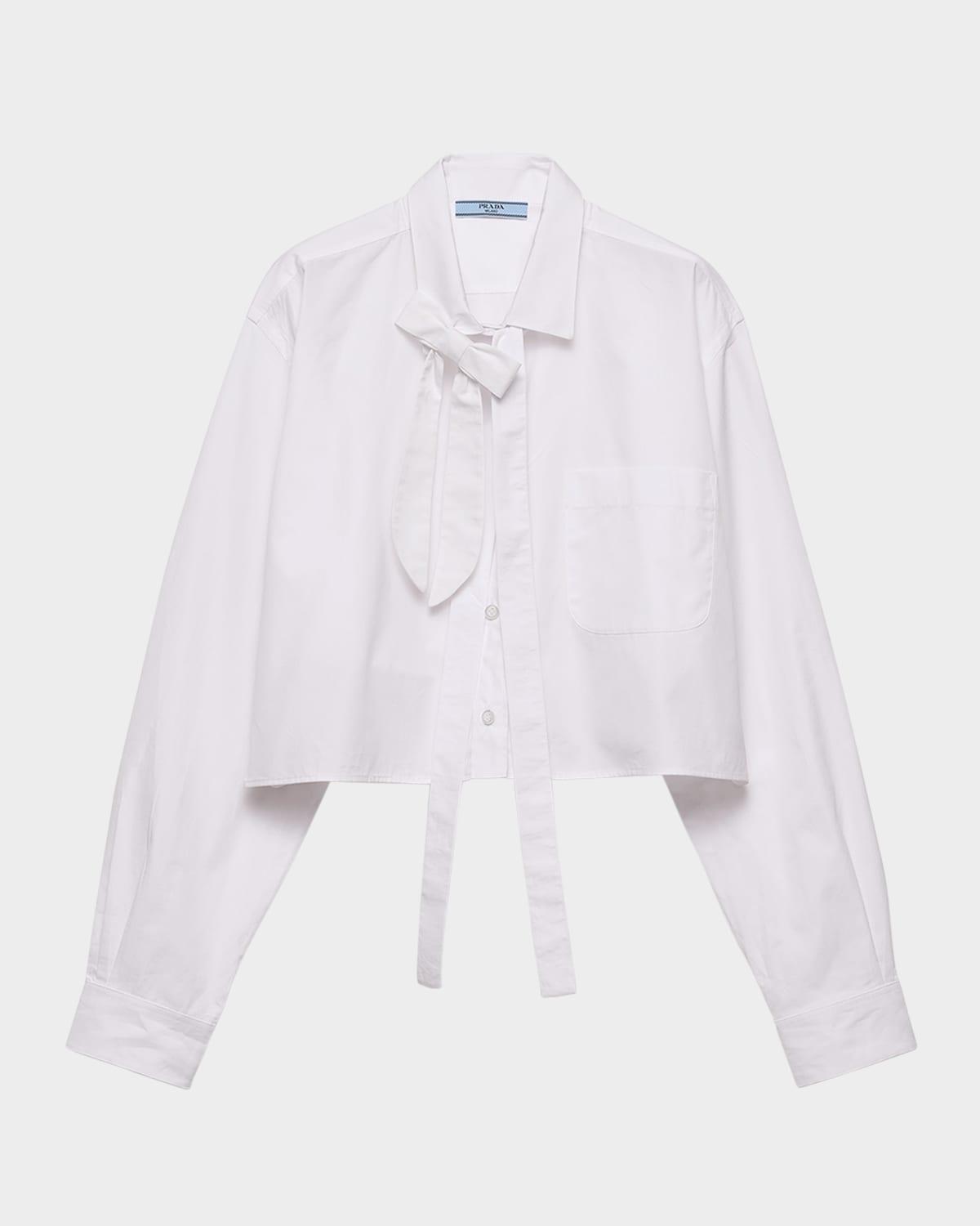 tie-neck cropped poplin shirt