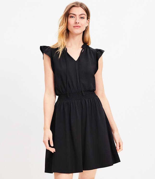tie neck flutter mini flare dress