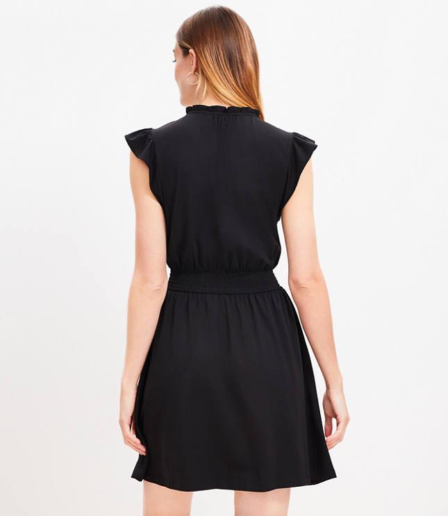 tie neck flutter mini flare dress