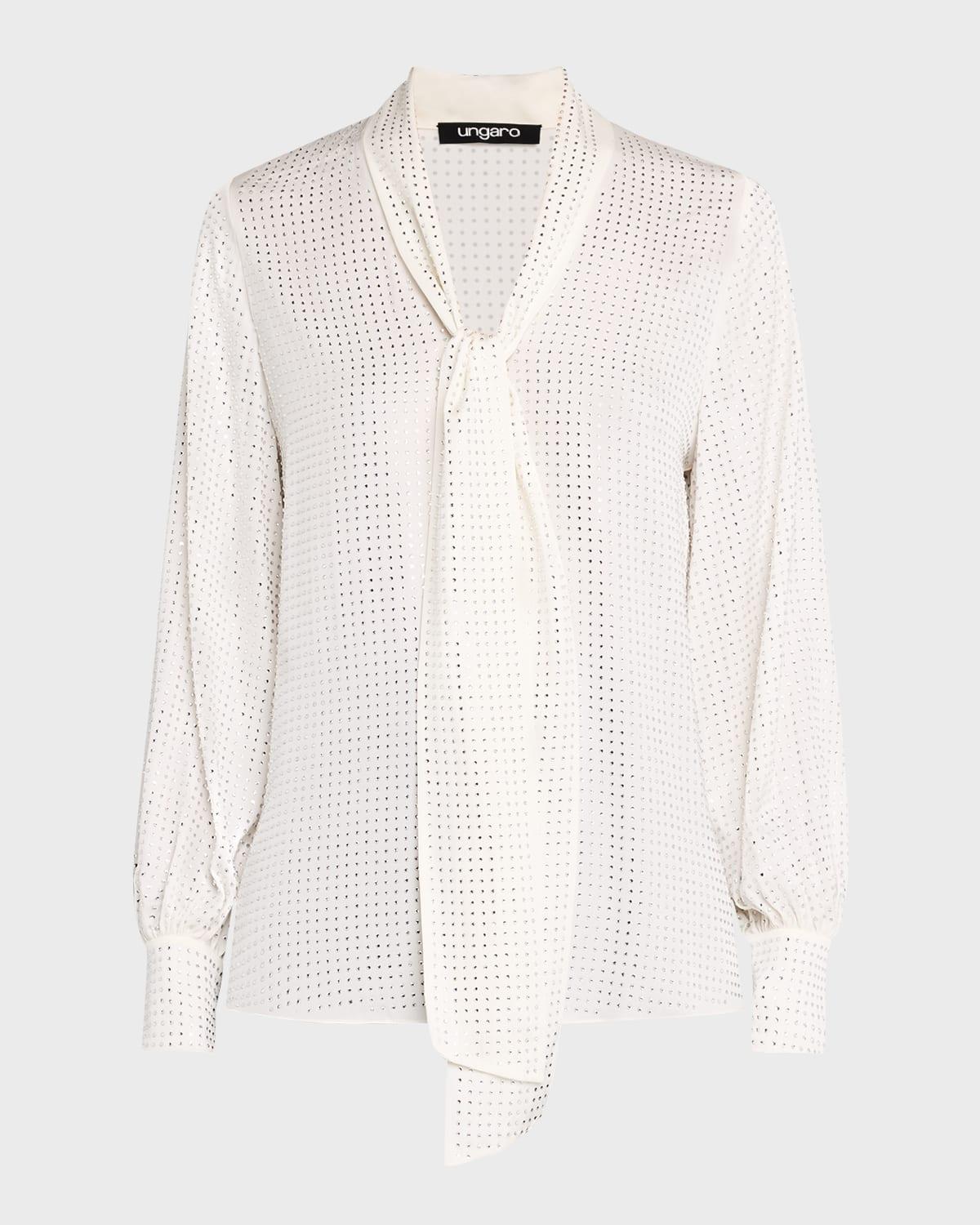 tie-neck rhinestone blouse