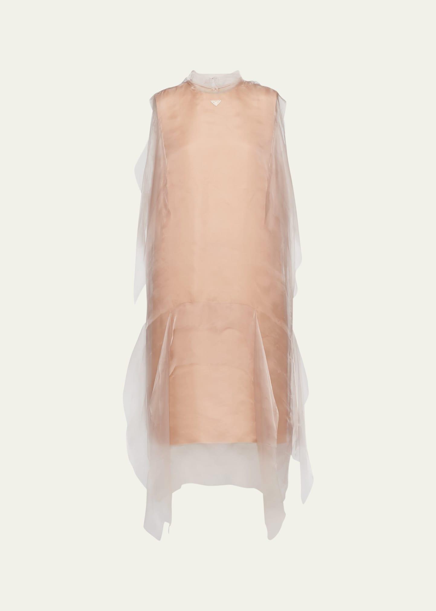tie-neck technical voile dress