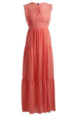 tie-neckline sleeveless dress with frill trims- light purple women's business dresses